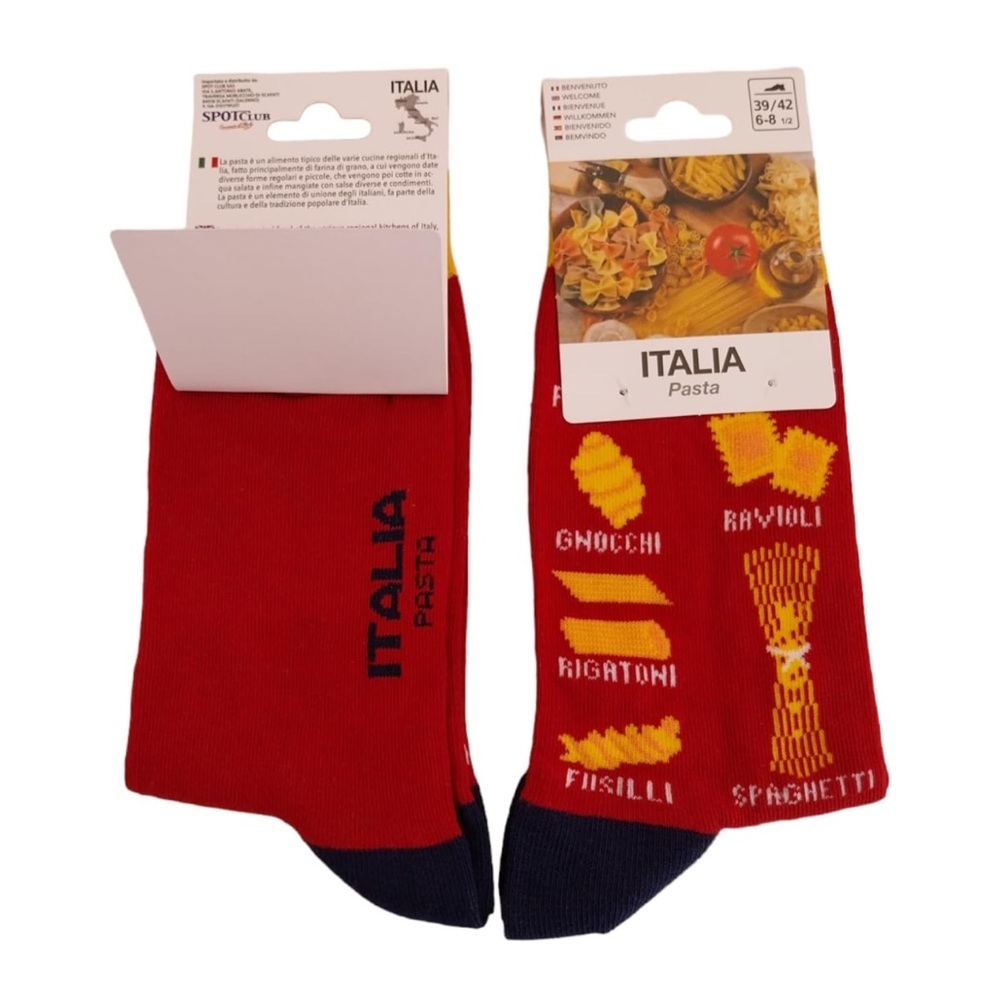 NWT RARE ‘Italia Pasta’ printed crew socks in Red OS